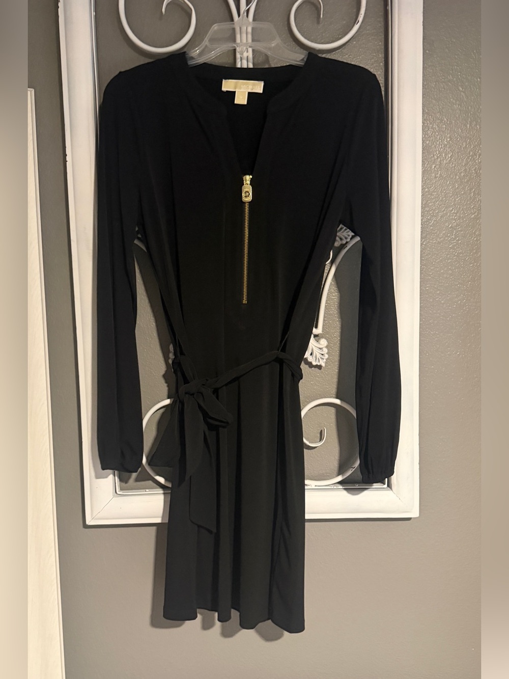 MICHAEL Michael Kors Black Long-Sleeve Zip Front Tie-Waist Dress
